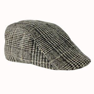 Mens Plaid Flat Cap Size L Beige Gray Classic Newsboy Ivy Hat Warm Fall Fahion
